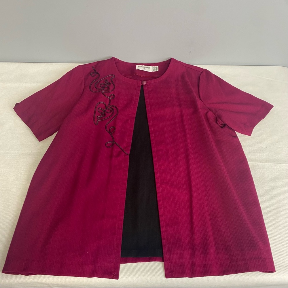 Alfred Dunner Deep Raspberry Open-Front Short Sleeve Tunic - Picture 3 of 12